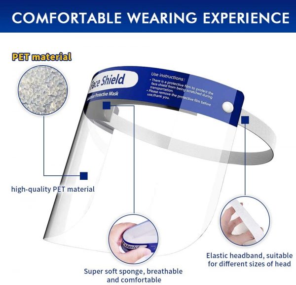 Full Protective Face Shield With Safety Guard Visor, HD Clear Film Pack of 2 Shields - Image 5