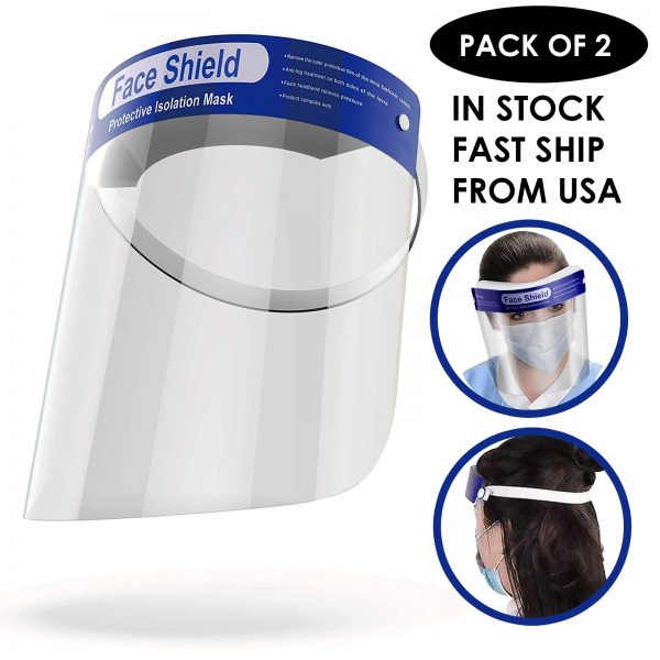 Full Protective Face Shield With Safety Guard Visor, HD Clear Film Pack of 2 Shields
