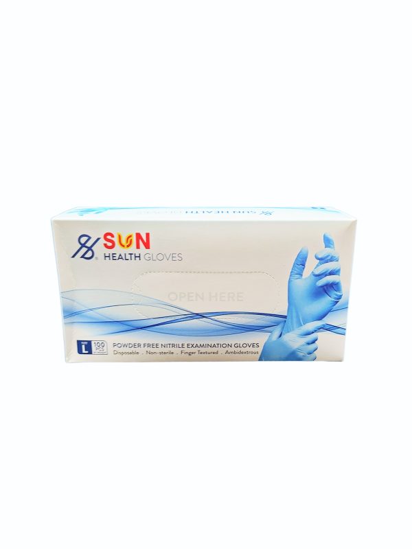 Nitrile Examination Gloves Blue, Powder Free, Disposable by Sun Health, Sizes S-XL, 100 Bx BC-1158 - Image 4
