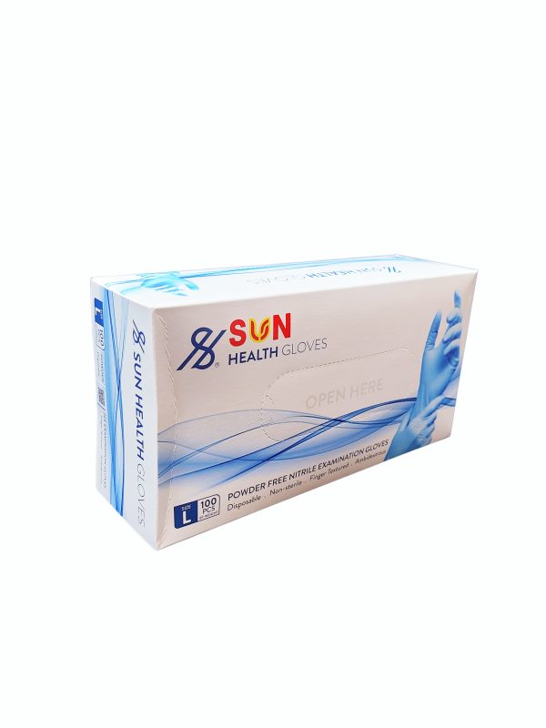 Nitrile Examination Gloves Blue, Powder Free, Disposable by Sun Health, Sizes S-XL, 100 Bx BC-1158 - Image 3