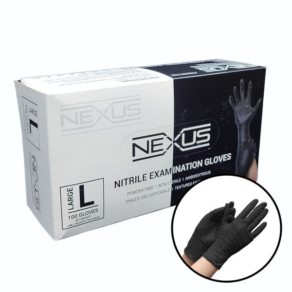 Nitrile Examination Gloves Black, 6 mil, Powder Free, Disposable by Nexus, Sizes S-XL, 100 bx PN: NX-1159