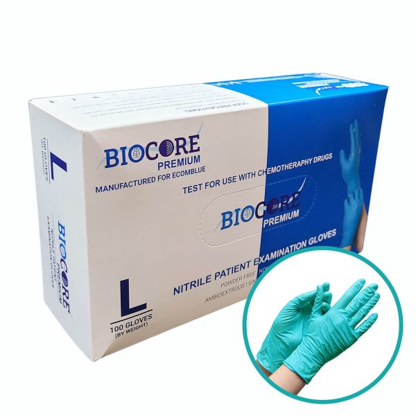 Nitrile Examination Gloves for Chemotherapy Drugs Teal, Powder Free, Disposable by BioCore Premium, Sizes S-XL, 100 Bx MB-1157